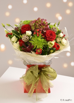Florist Choice Christmas Red, Whites & Greens Handtied